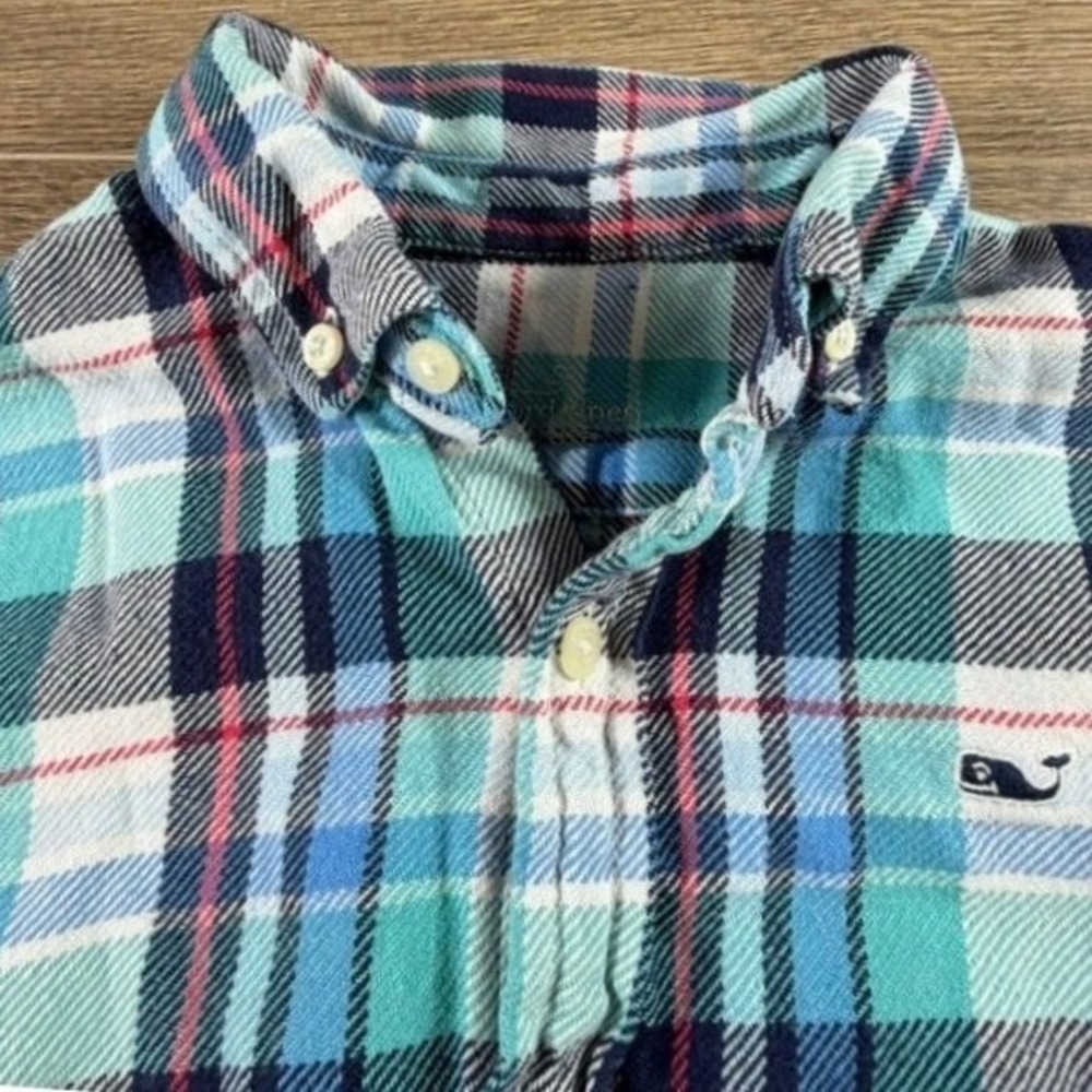 Vineyard Vines Boys Midweight Twill Plaid Button Front Shirt 100% Cotton Size 6